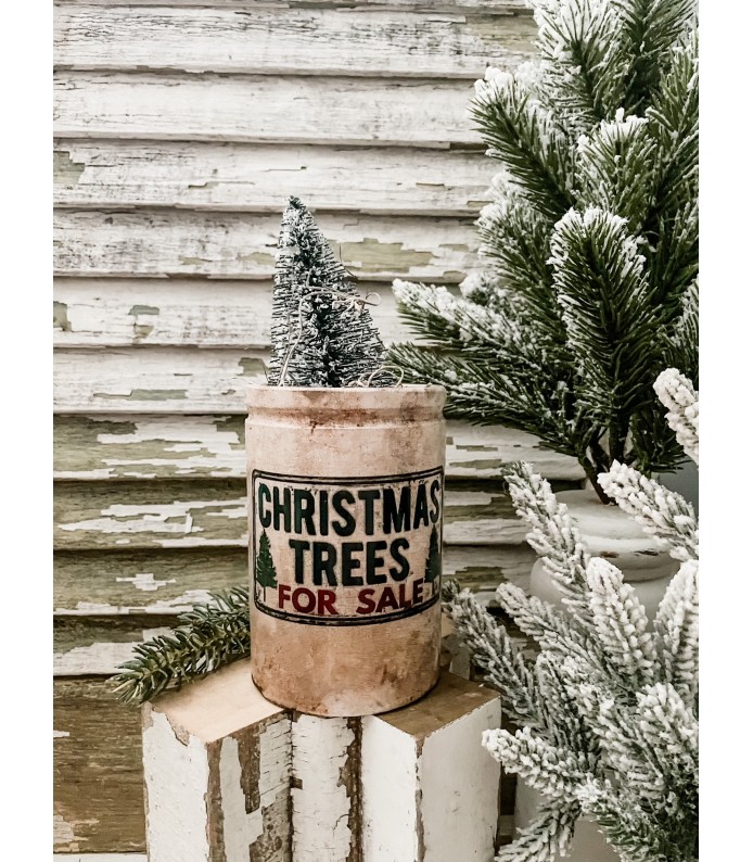 Antique Ironstone 1lb Crock w/ Christmas Trees For Sale transfer - Holiday